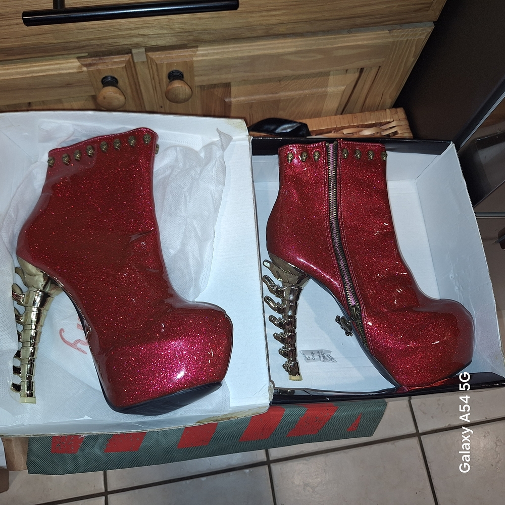 New, Red Heeled Boots with Hidden Platform. Rare Find